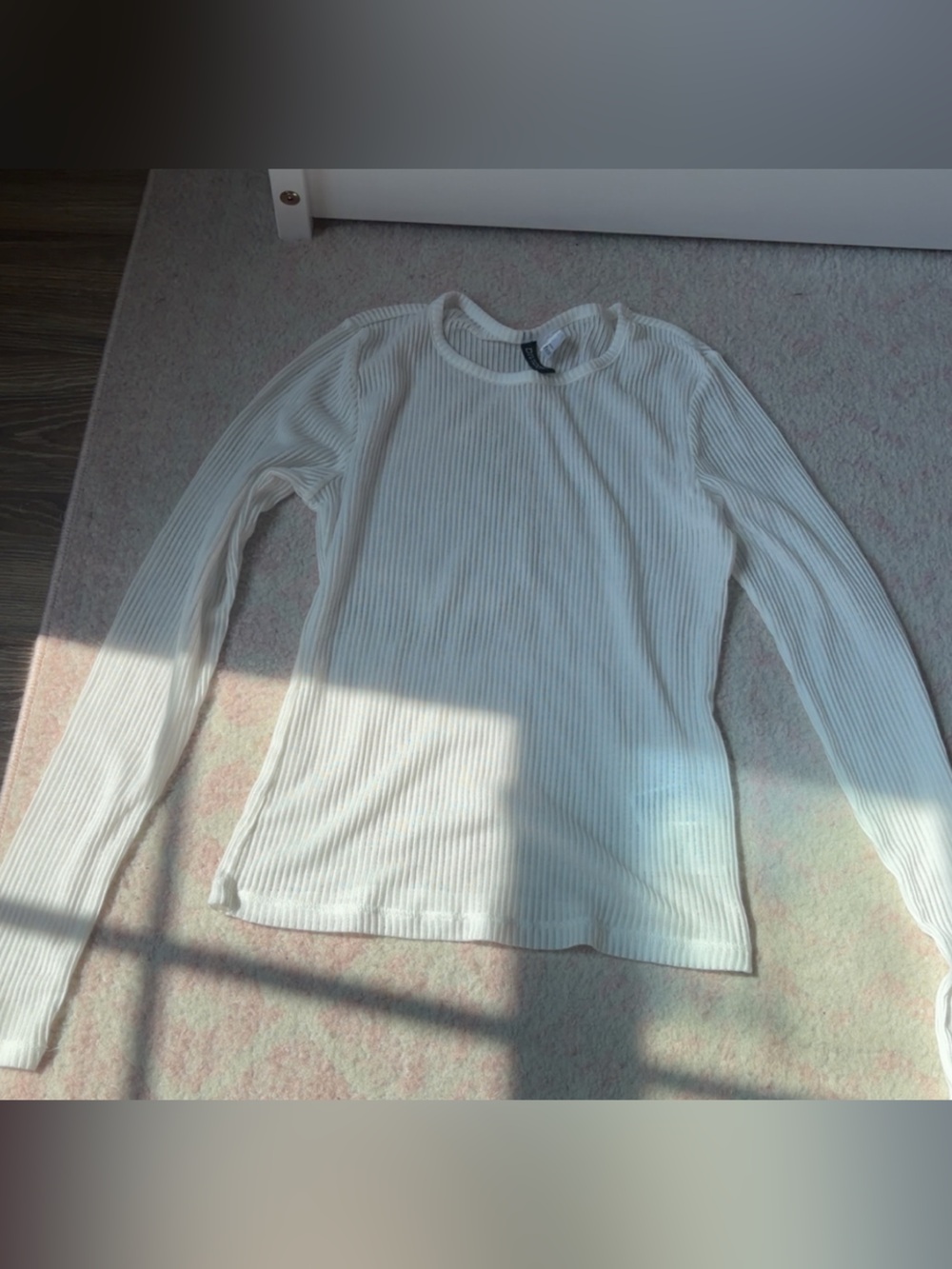H&M White Ribbed Long-Sleeve Top